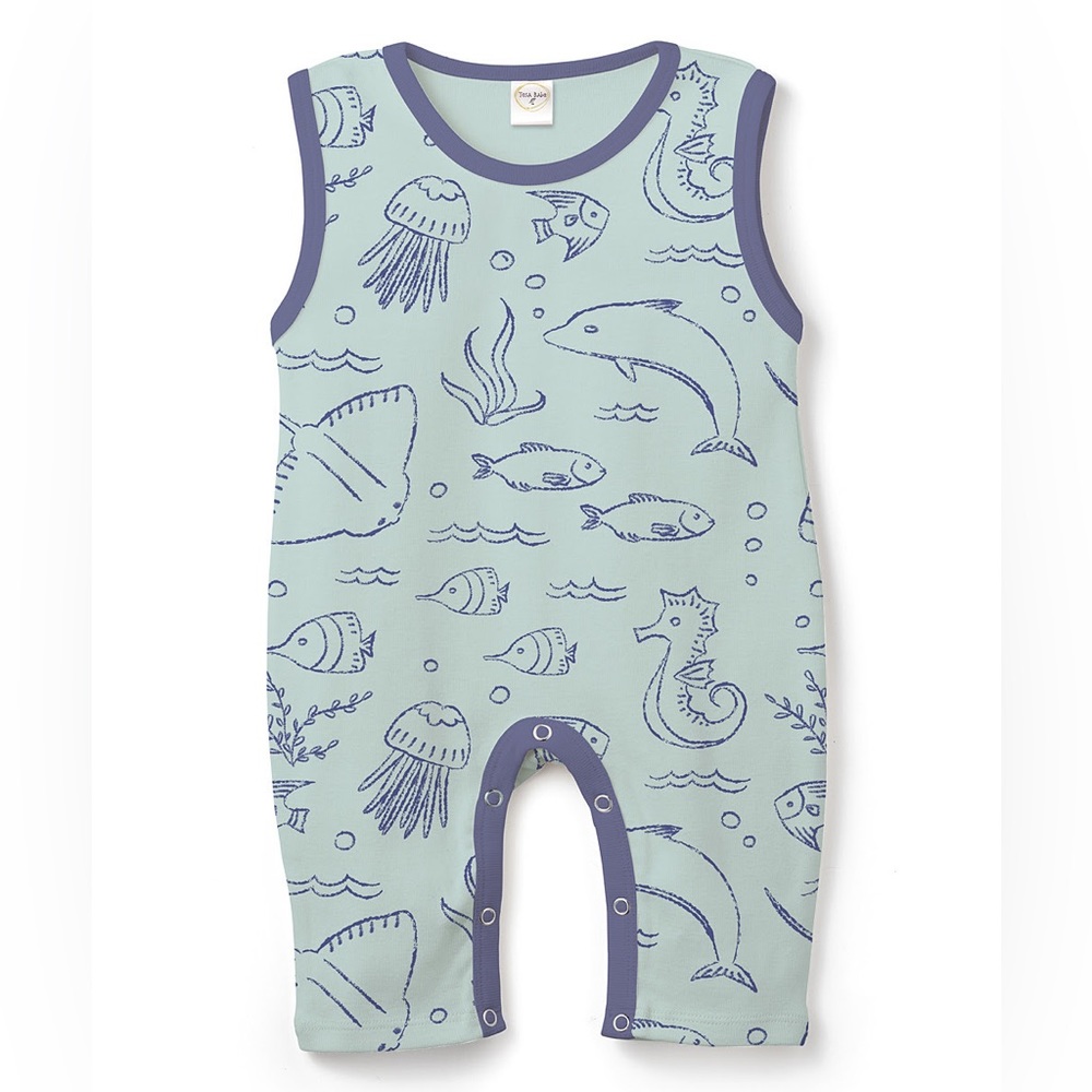 Tesa Babe Ocean Blue Romper/ Sizes Newborn - Infant / White Blue / NWT